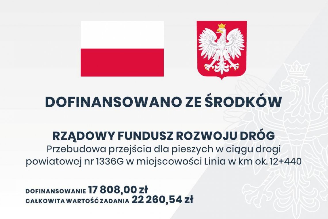 Przebudowa przejścia dla pieszych w ciągu drogi powiatowej nr 1336G w miejscowości Linia w km ok. 12+440