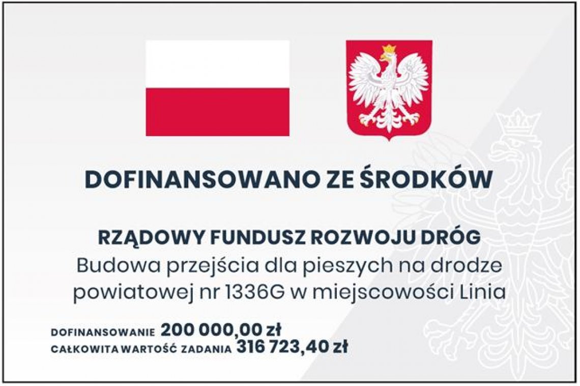 Budowa przejścia dla pieszych na drodze powiatowej nr 1336G w miejscowości Linia